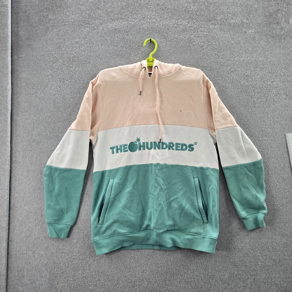 The Hundreds Men Hoodie M Pink Colorblock Fleece Logo Long Sleeve READ
